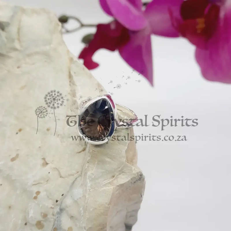 Sterling Silver Faceted Crystal Smoky Quartz Ring