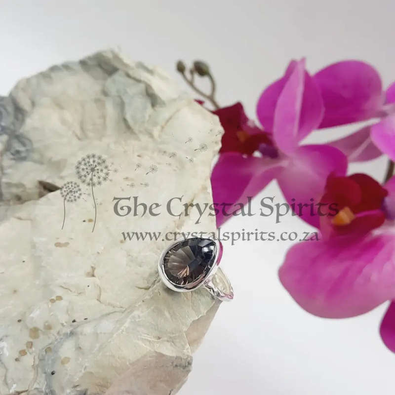 Sterling Silver Faceted Crystal Smoky Quartz Ring