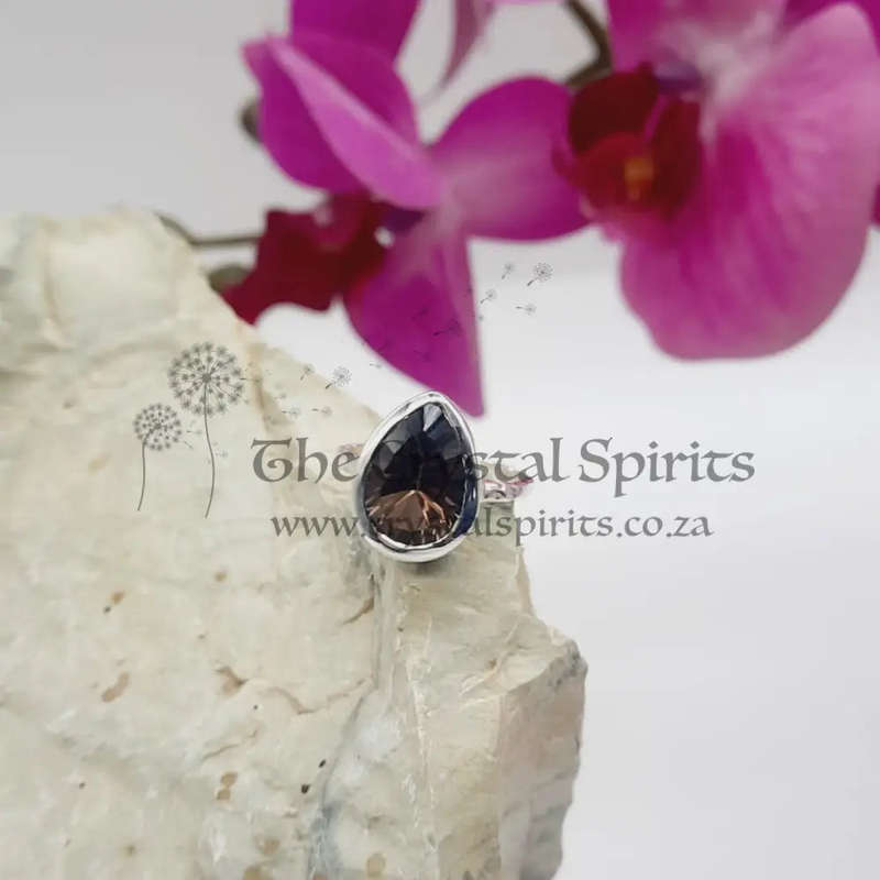 Sterling Silver Faceted Crystal Smoky Quartz Ring