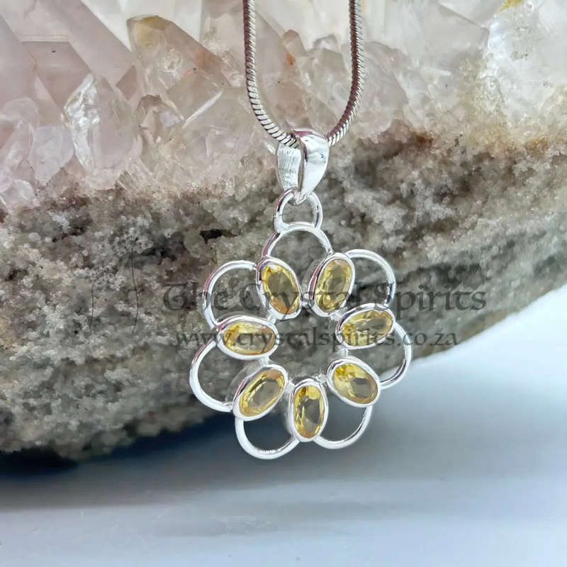 Sterling Silver Flower Citrine Crystal Pendant