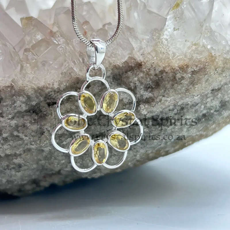 Sterling Silver Flower Citrine Crystal Pendant