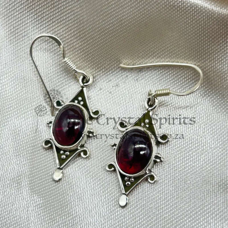 Sterling Silver Garnet Crystal Earrings