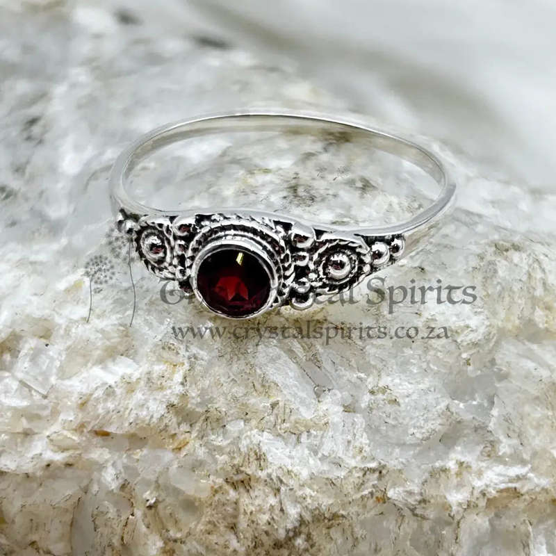 Sterling Silver Garnet Faceted Crystal Ring