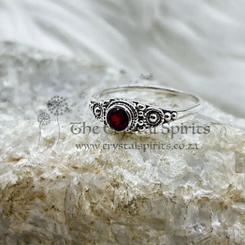 Sterling Silver Garnet Faceted Crystal Ring