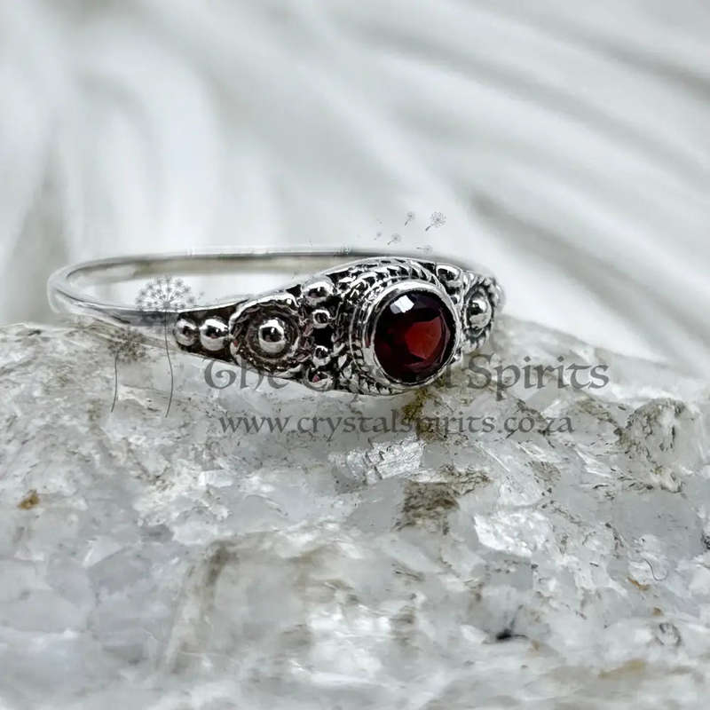 Sterling Silver Garnet Faceted Crystal Ring