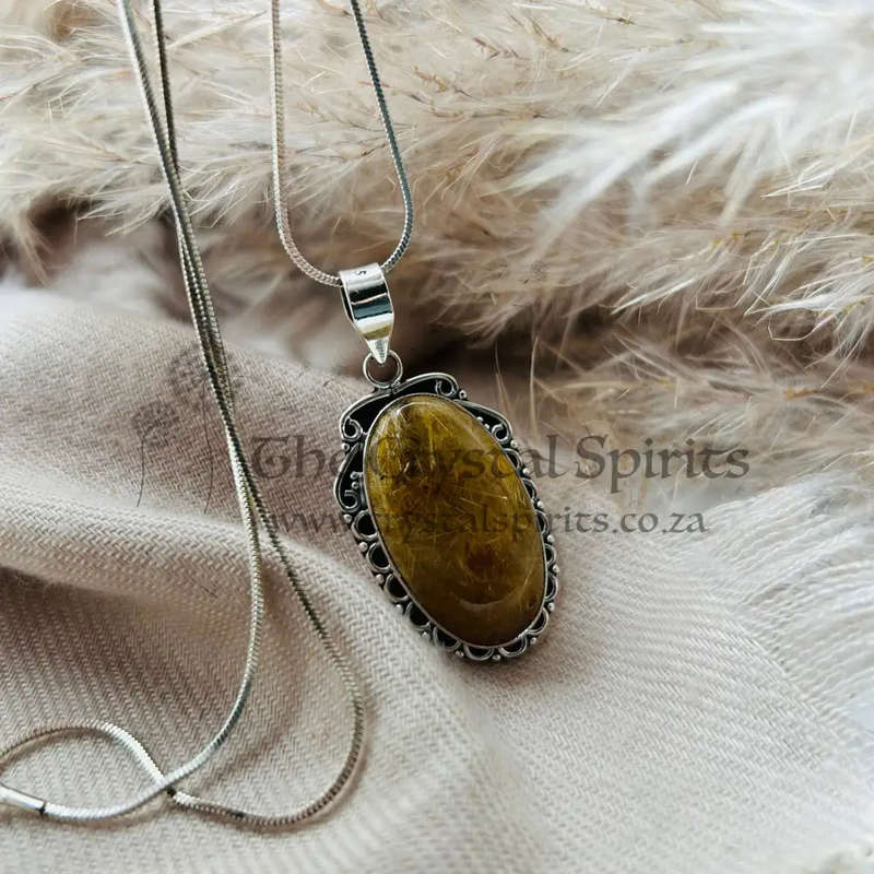 Sterling Silver Golden Rutile Quartz Cabochon Pendant