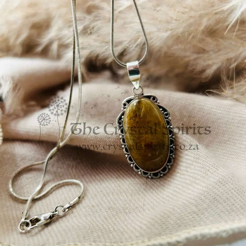 Sterling Silver Golden Rutile Quartz Cabochon Pendant