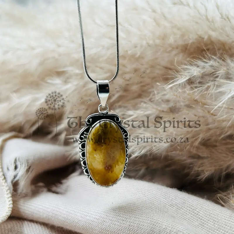 Sterling Silver Golden Rutile Quartz Cabochon Pendant