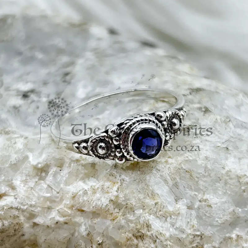 Sterling Silver Iolite Crystal Faceted Ring