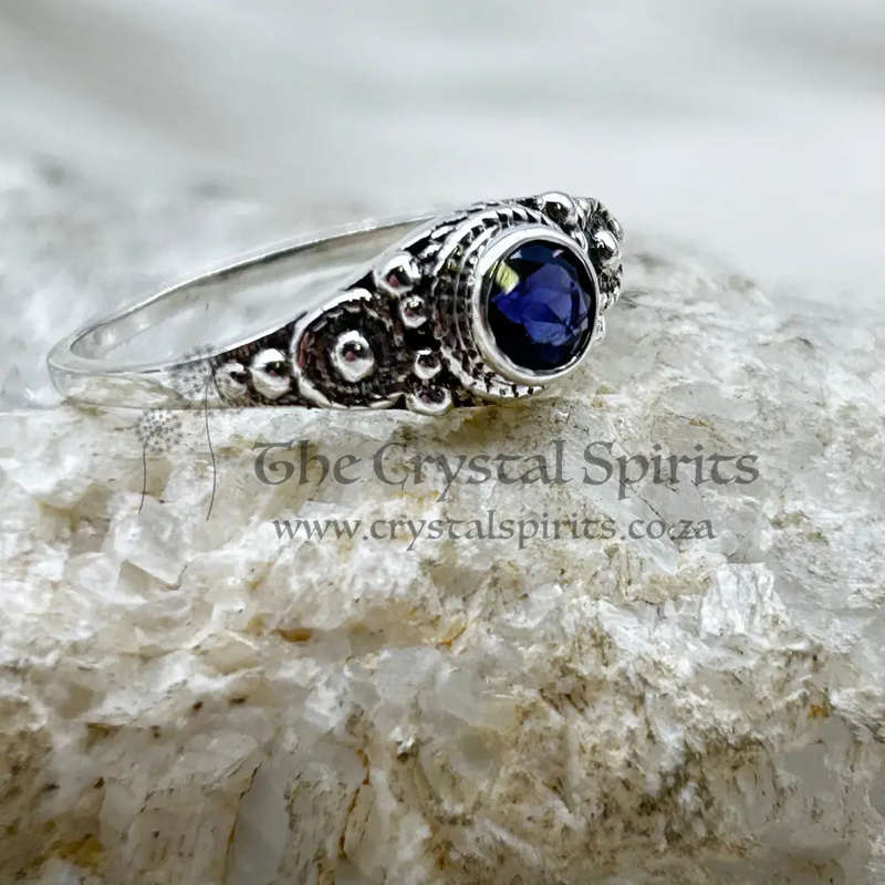 Sterling Silver Iolite Crystal Faceted Ring
