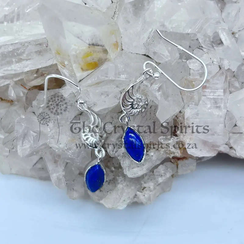 Sterling Silver Lapis Lazuli Shell Earrings