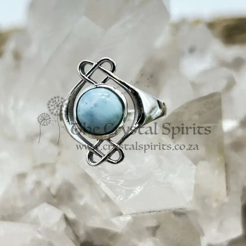 Sterling Silver Larimar Cabachon Crystal Ring