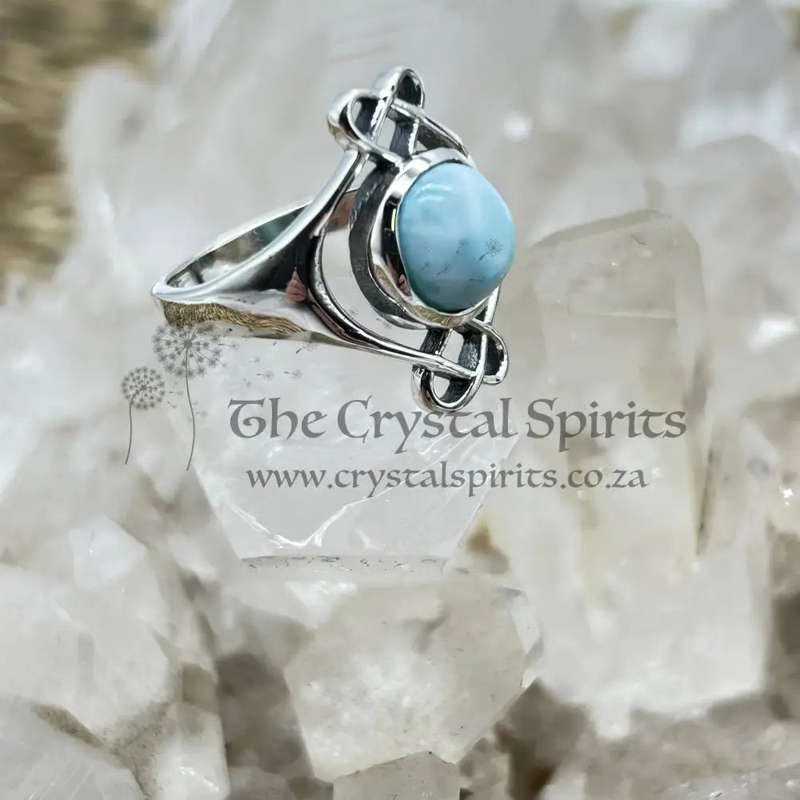 Sterling Silver Larimar Cabachon Crystal Ring