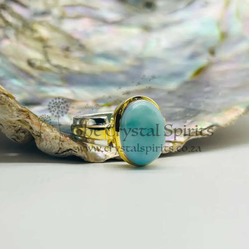 Sterling Silver Larimar Crystal Cabochon Ring