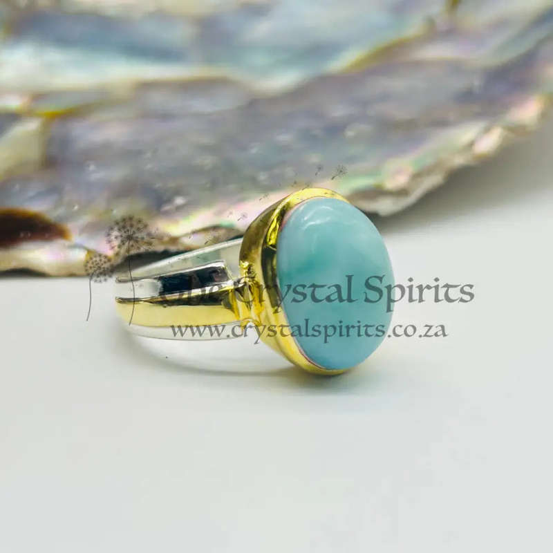 Sterling Silver Larimar Crystal Cabochon Ring