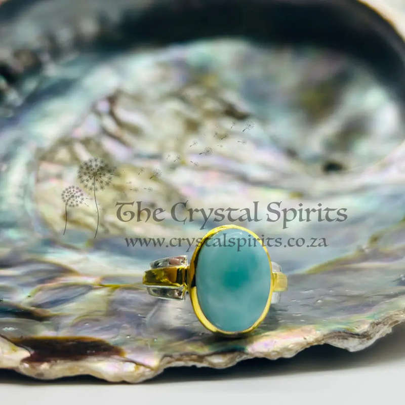 Sterling Silver Larimar Crystal Cabochon Ring