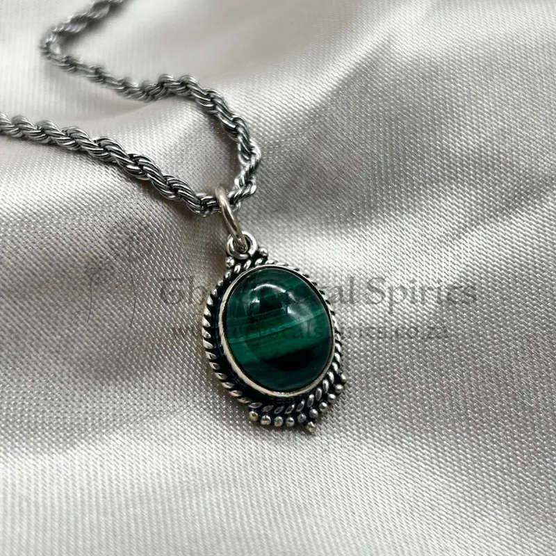 Sterling Silver Malachite Crystal Pendant