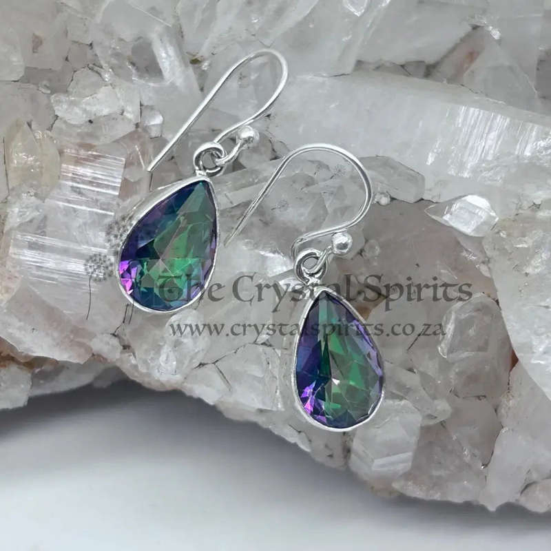 Sterling Silver Mystic Topaz Crystal  Drop Earrings