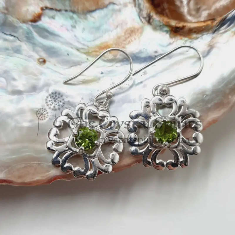 Sterling Silver Peridot Faceted Crystal Earrings