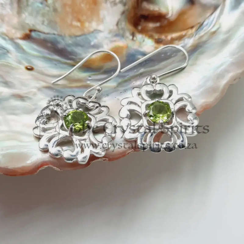 Sterling Silver Peridot Faceted Crystal Earrings