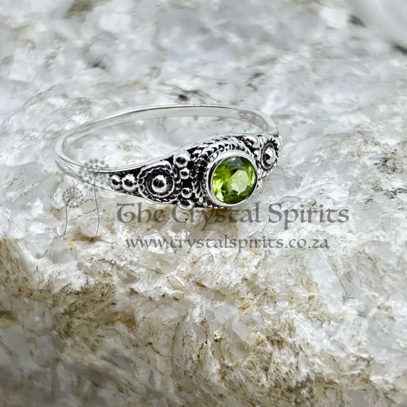 Sterling Silver Peridot Faceted Crystal Ring