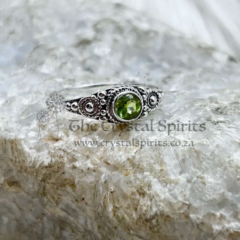 Sterling Silver Peridot Faceted Crystal Ring