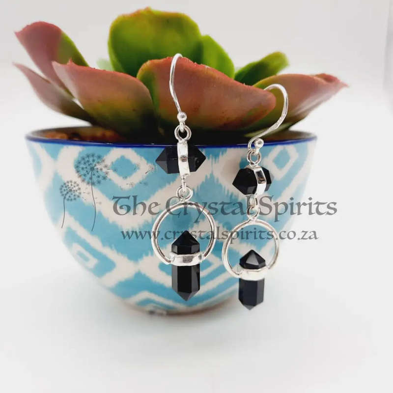 Sterling Silver Petite Black Onyx Pencil Earrings