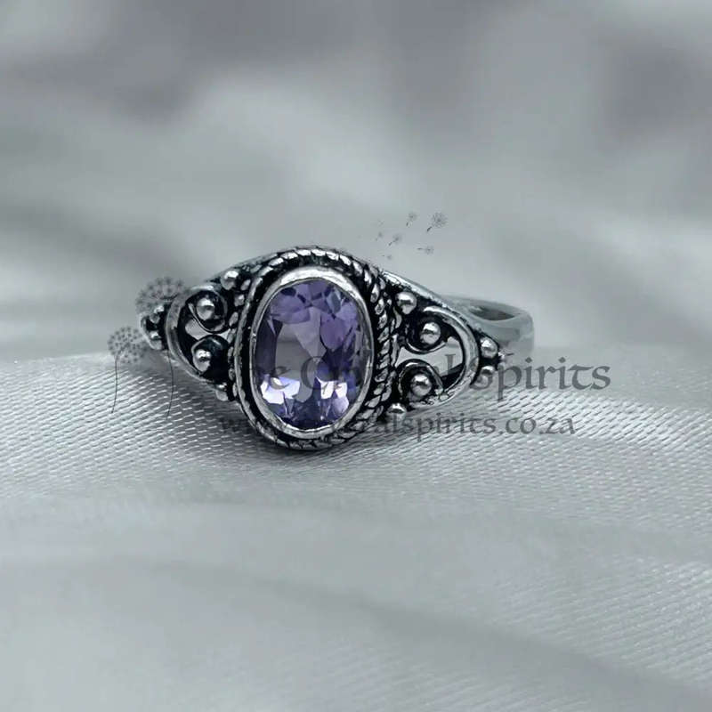 Sterling Silver Ring with Faceted Amethyst Crystal