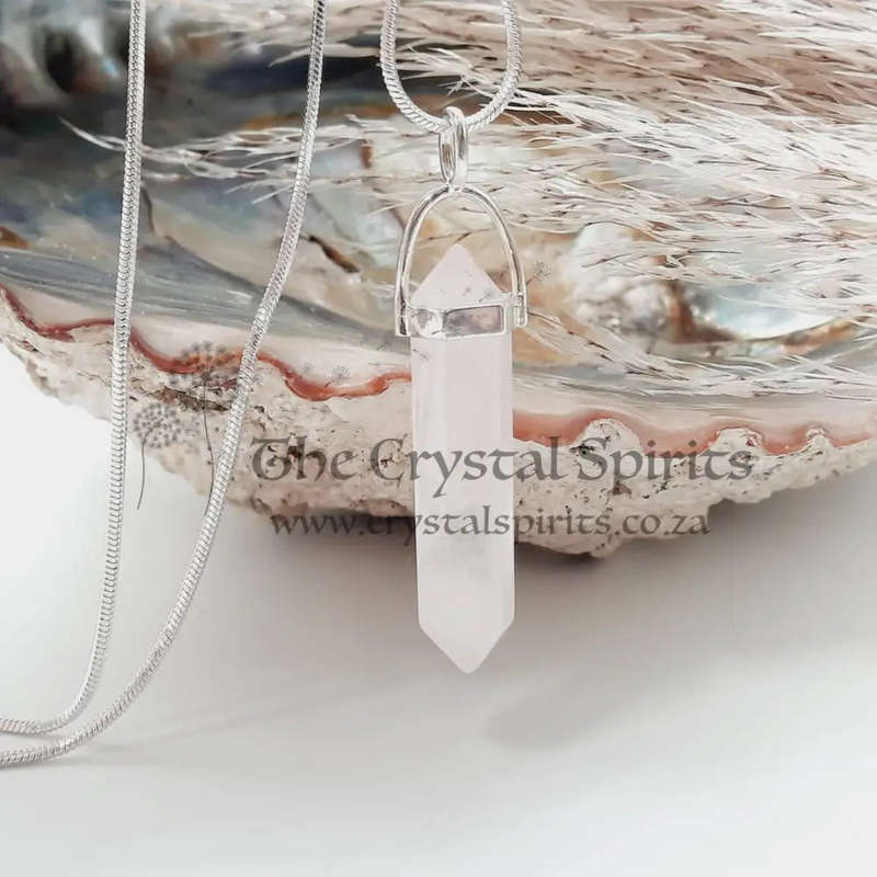Sterling silver Rose Quartz Crystal Double Terminated Pendant