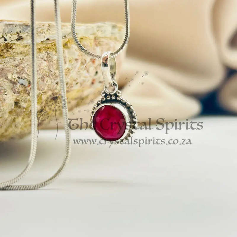 Sterling Silver Ruby Crystal Gemstone Cabochon Pendant