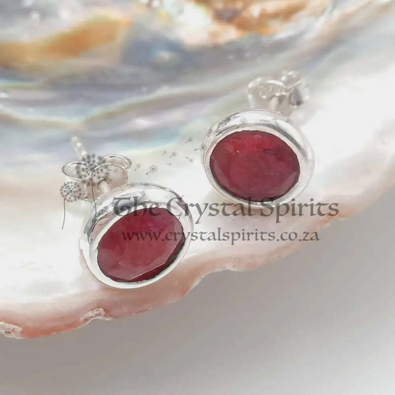 Sterling Silver Ruby Crystal Stud Earrings