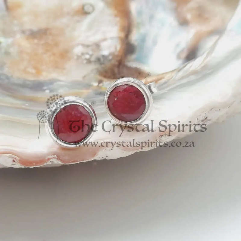 Sterling Silver Ruby Crystal Stud Earrings