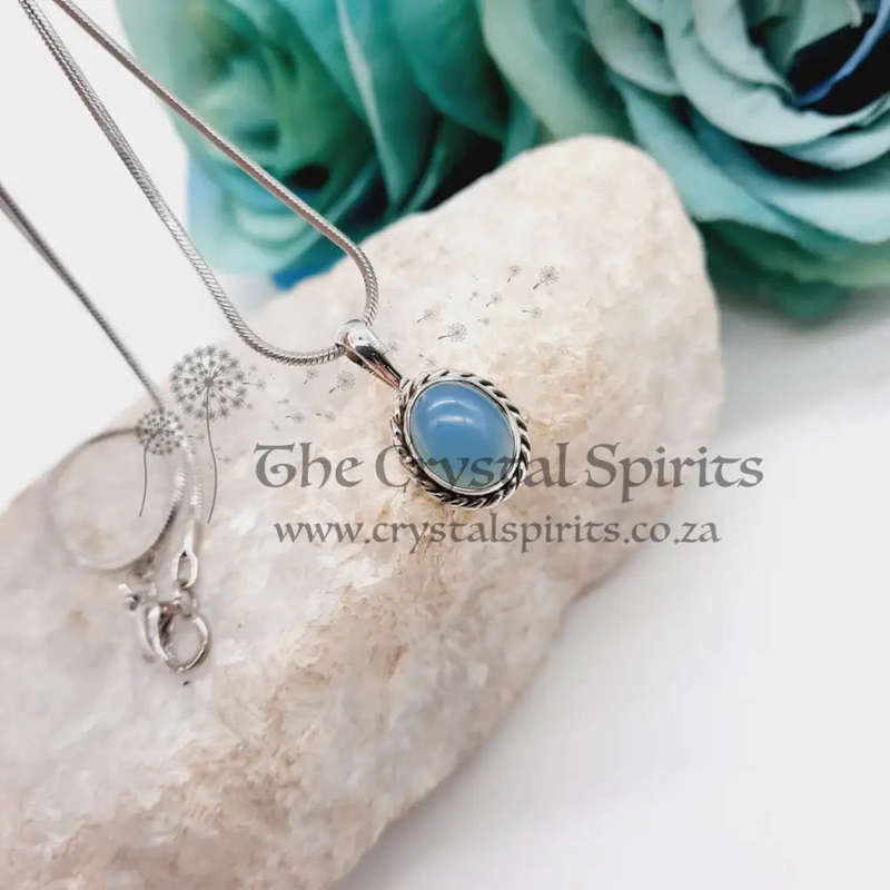 Sterling Silver Small Crystal Blue Onyx Pendant