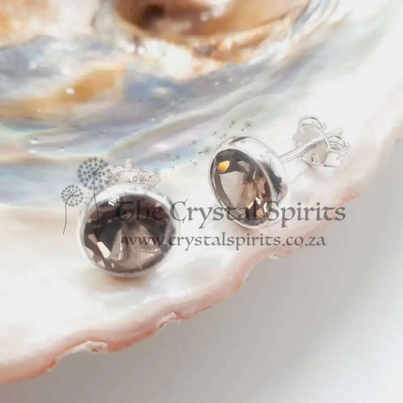 Sterling Silver Smoky Quartz Crystal Stud Earrings