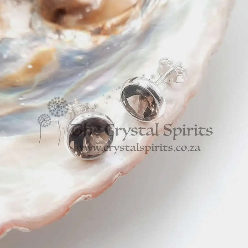 Sterling Silver Smoky Quartz Crystal Stud Earrings
