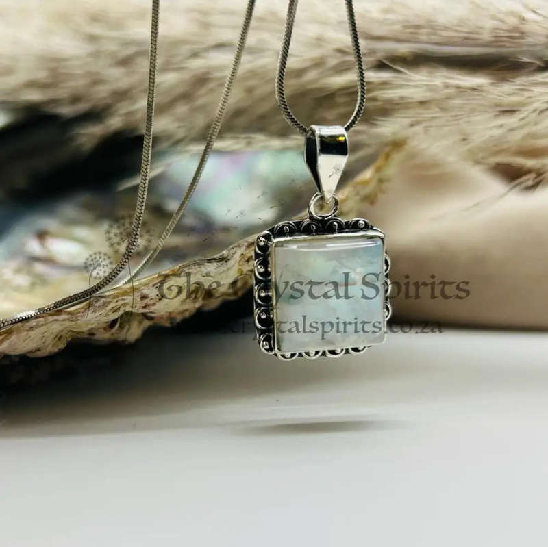 Sterling Silver Square Moonstone Crystal Cabochon Pendant