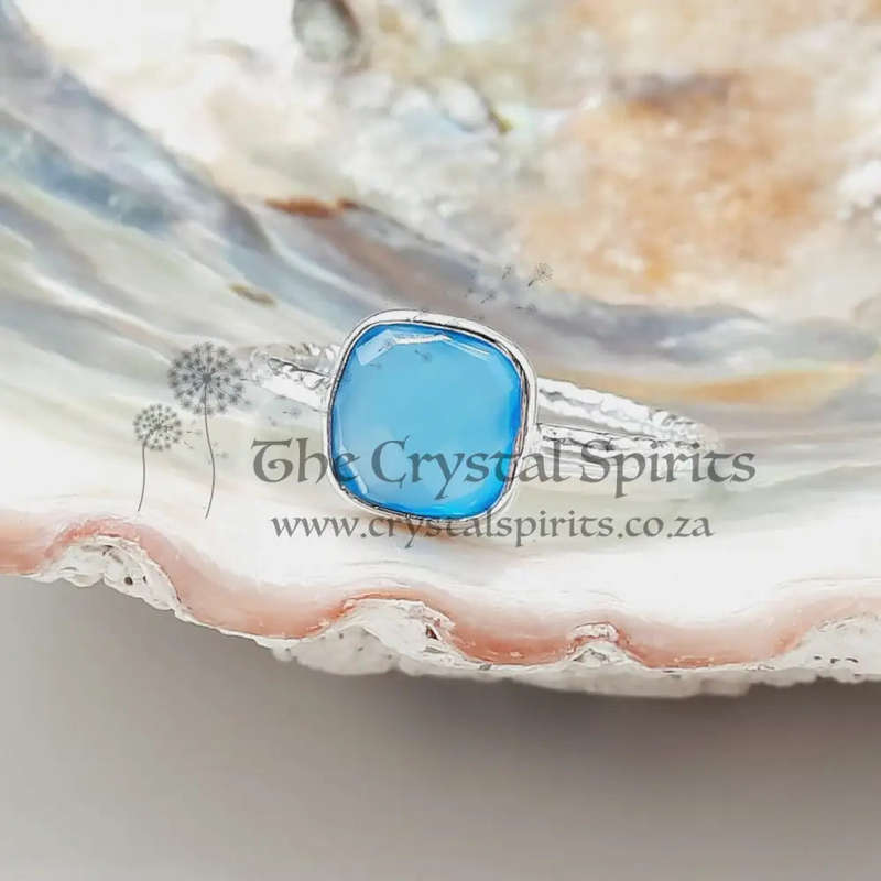 Sterling Silver Square Shaped Blue Onyx Crystal Ring