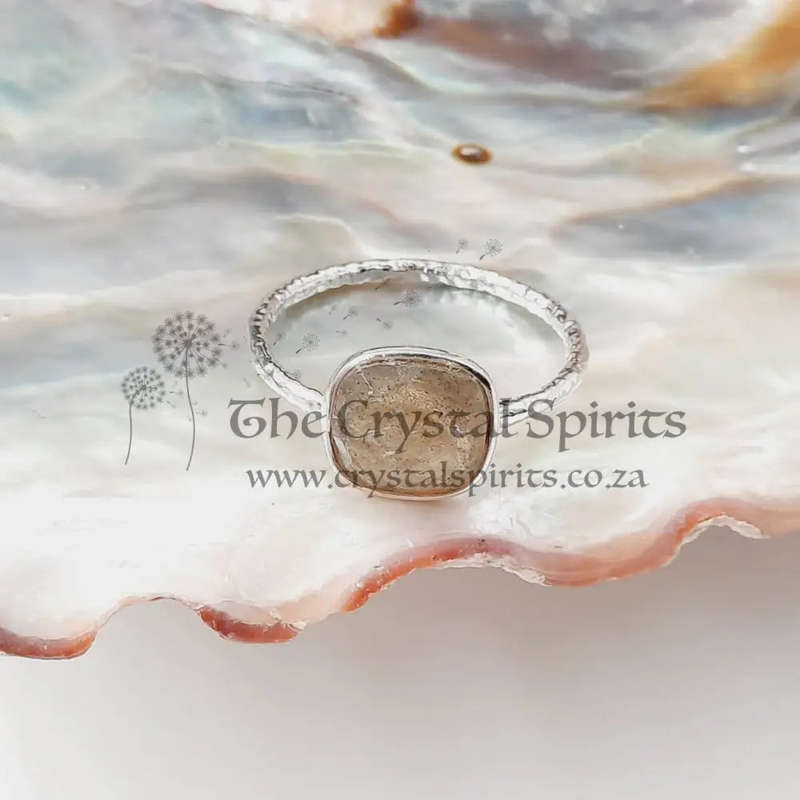 Sterling Silver Square Shaped Labradorite Crystal Ring