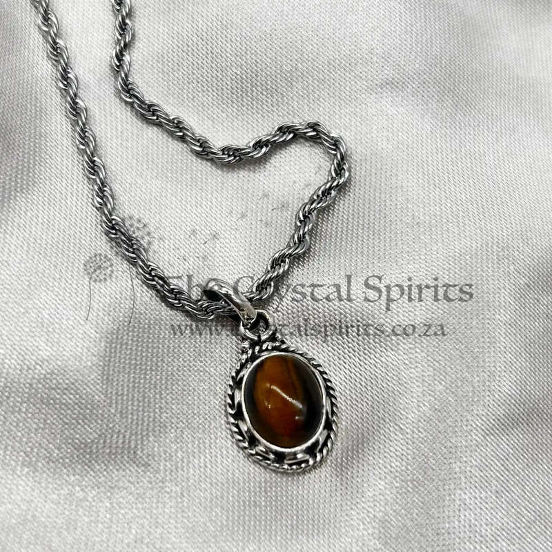 Sterling Silver Tigers Eye Oval Pendant