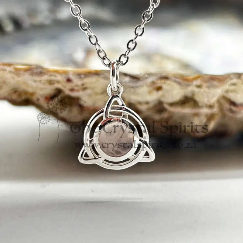 Sterling Silver Triquetra Rose Quartz Crystal Pendant