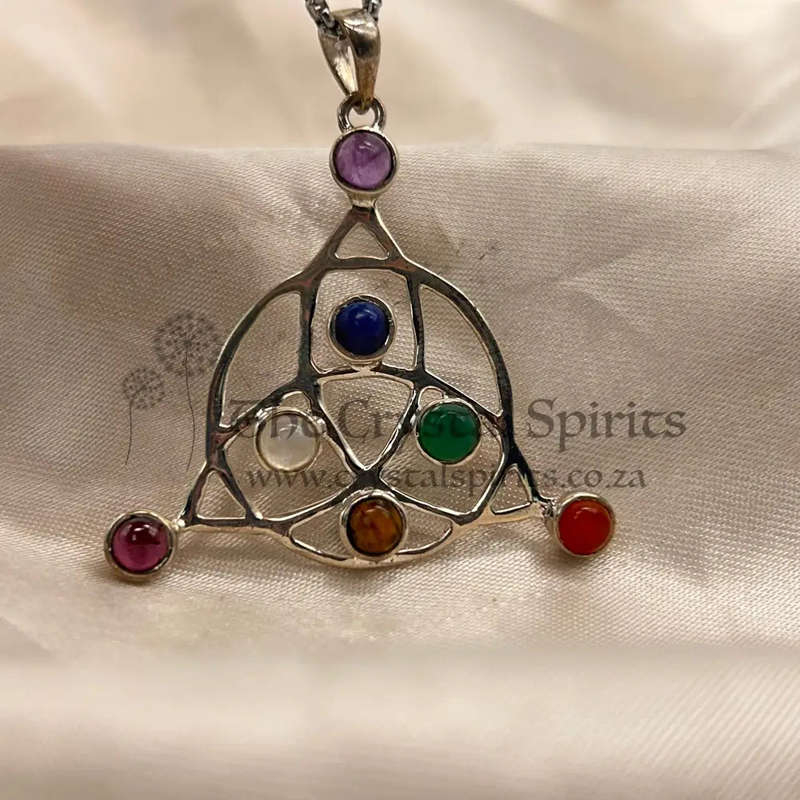 Sterling Silver Triskel And 7 Chakra Crystal Pendant