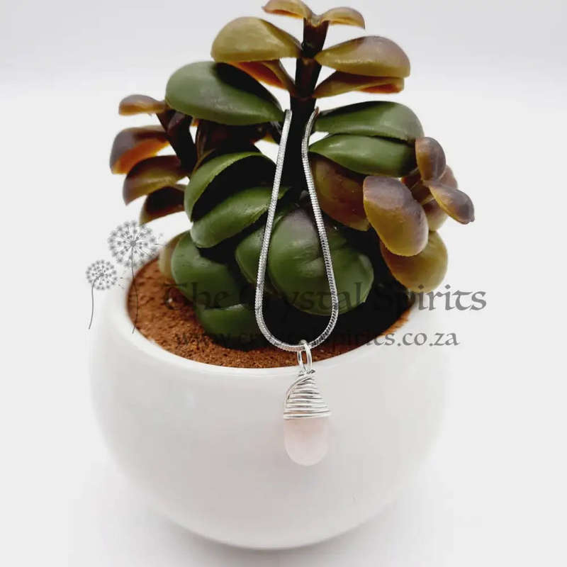 Sterling Silver Wrapped Gemstone Rose Quartz Pendant