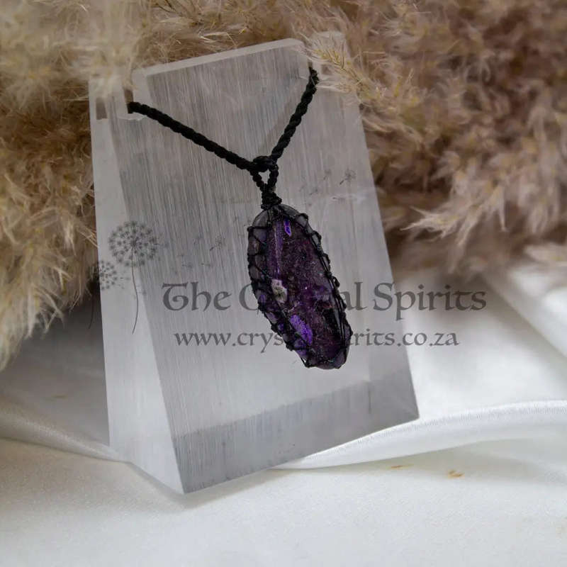 Sugilite Crystal Macramé Pendant