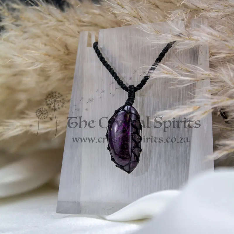 Sugilite Crystal Macramé Pendant