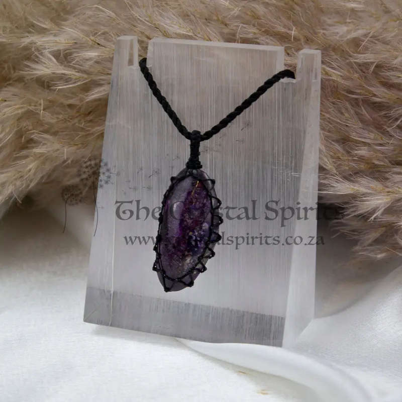 Sugilite Crystal Macramé Pendant
