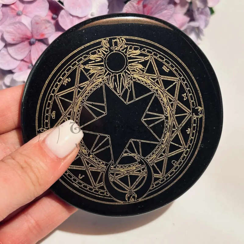 Sun, Moon Black Agate Amulet