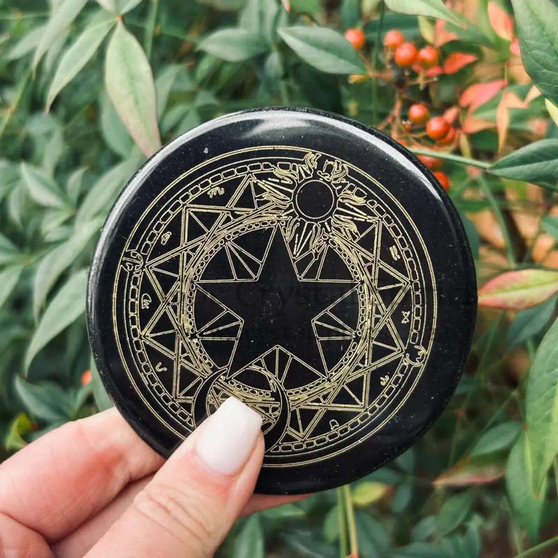 Sun, Moon Black Agate Amulet