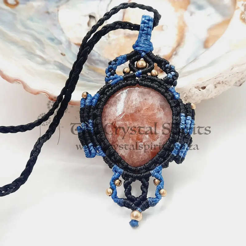 Sunstone Crystal Macrame Pendant