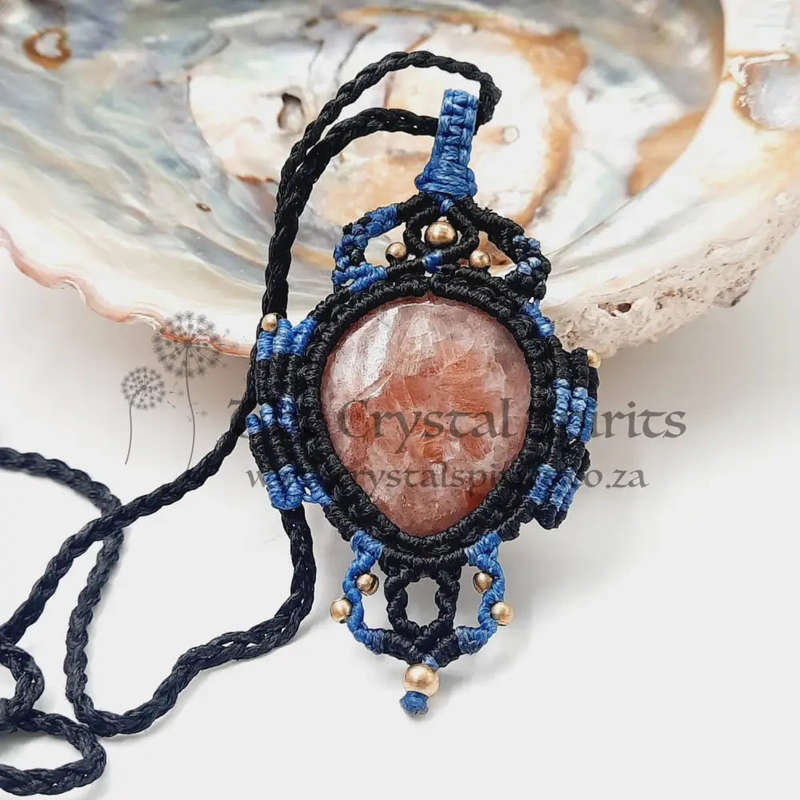 Sunstone Crystal Macrame Pendant
