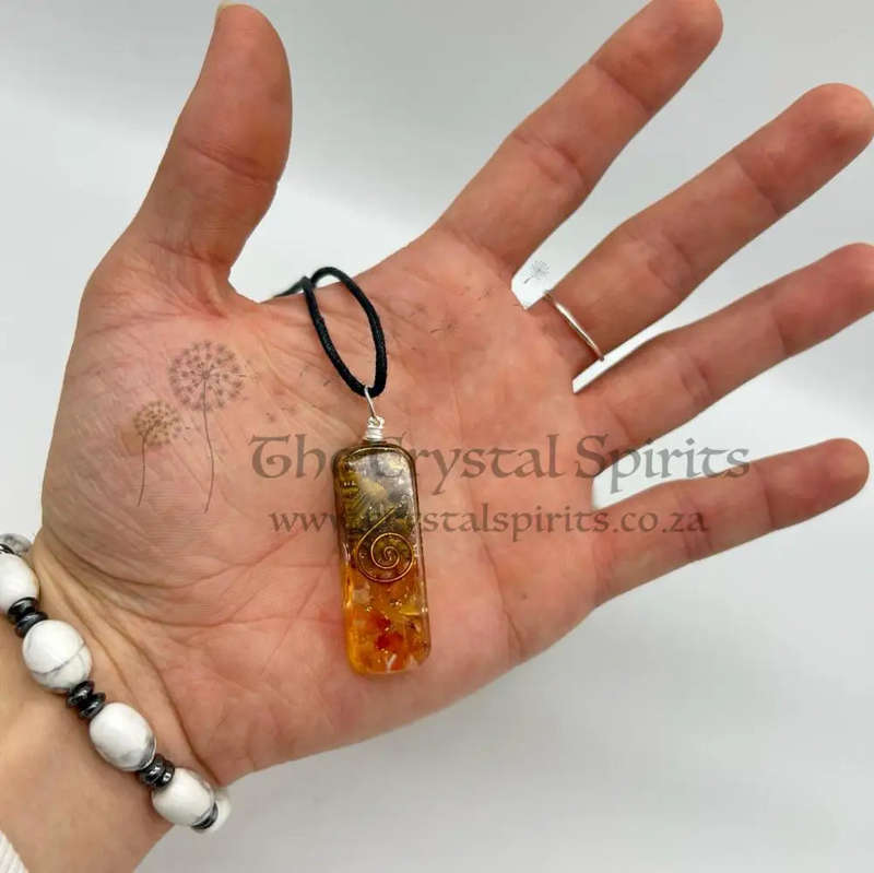Tigers Eye and Carnelian Orgonite Pendant for Fierce Wealth Energy